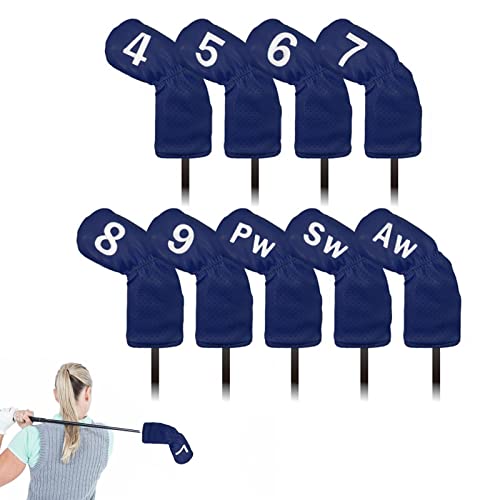 Sanmubo Couvertures de Fer pour Clubs de Golf,Housses de Protection pour Fer de Golf 9 pièces avec numéros d'identification - Accessoires de Golf Protecteurs de Fer en Maille pour protéger Les têtes Cover