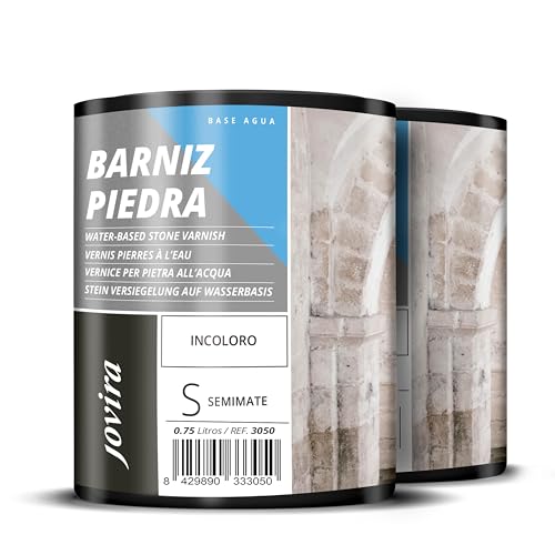 JOVIRA PINTURAS Barniz Piedra al Agua. Barniz para piedra y sustratos minerales. (2x750 Mililitros, Semimate) C-6-2