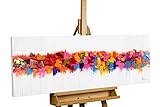 Das Acrylbild 'Farbenspiel am Horizont' ist 120x40cm groß und ein handgemaltes und modernes Kunstwerk mit Motiv 'Abstraktes Bunt auf Weiß'. Kein minderwertiger Druck - Sie spüren die kräftige Textur der Acrylfarben.