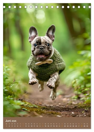 Frenchie Couture - Französische Bulldoggen in Strick-Chic (Tischkalender 2026 DIN A5 hoch), CALVENDO Monatskalender: Französische Bulldoggen in lustigen Hundestricksachen (CALVENDO Tiere)