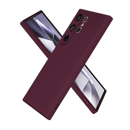 oakxco for Samsung Galaxy S24 Ultra Case Silicone, Ultra Slim Thin Phone Case for Women Girls, Plain Color Minimalist Aesthetic Cute Girly Design, Soft Rubber Gel with Camera Cover, Burgundy Maroon
