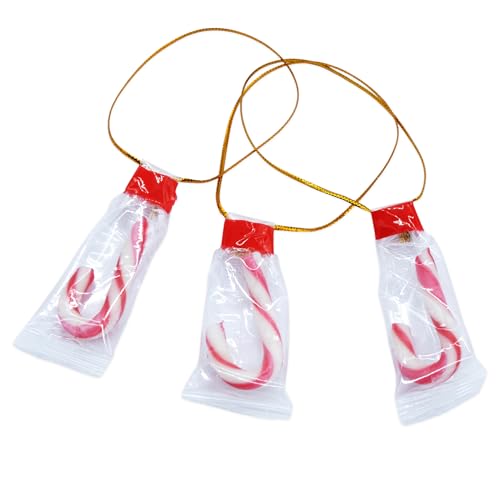 Mini Zuckerstangen Baumanhänger essbar Erdbeer Geschmack - 24 Stück - Candy Cane Weihnachtsbaum Anhänger zum Essen - Christbaum Schmuck Weihnachts Deko Süßigkeiten Bonbon