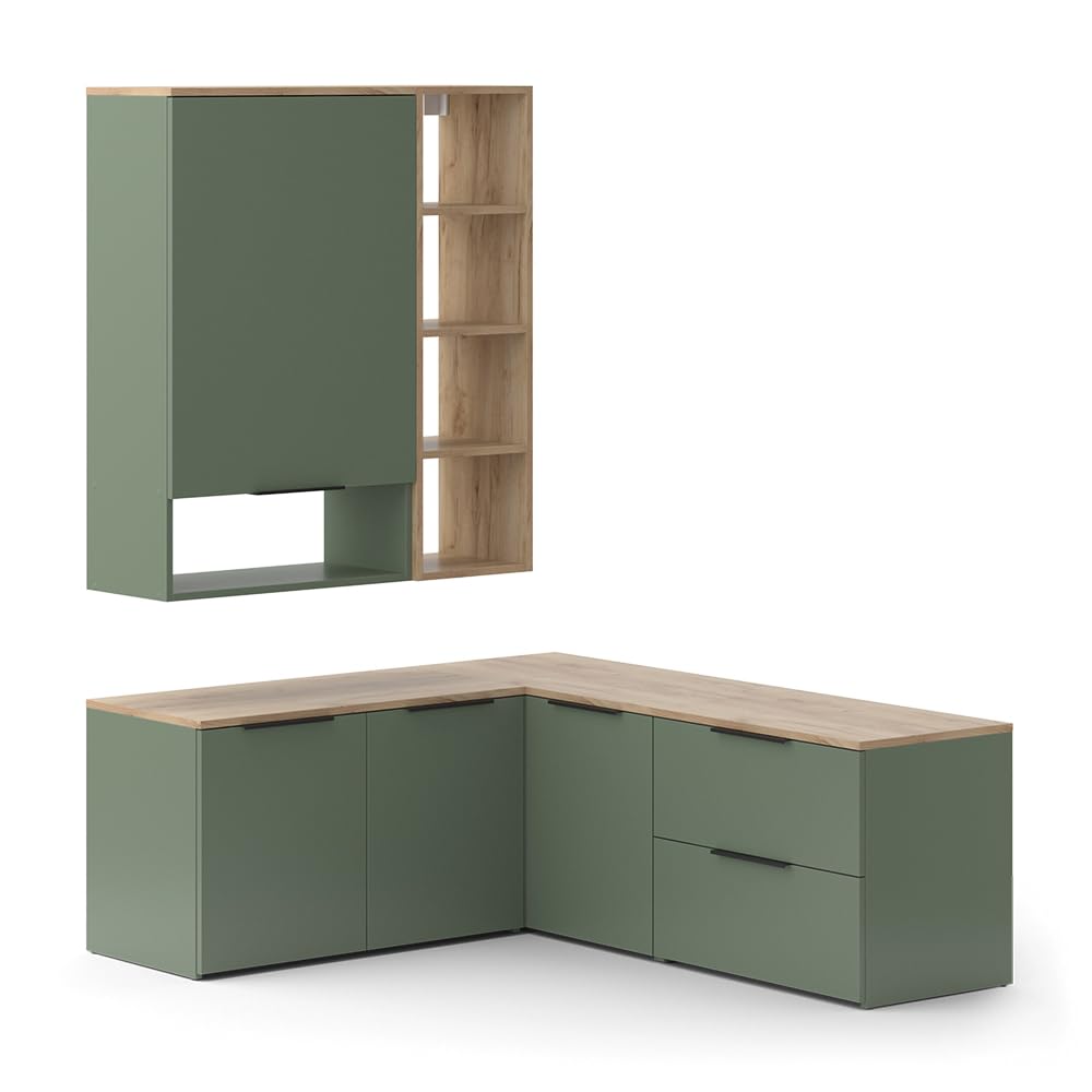 Vicco Conjunto de salón Wido, Verde, 5 Partes, Compatible con Otros Elementos de la Serie Wido