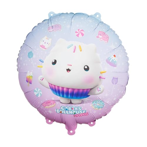 Folienballon Gabbys Dollhouse Kuchi 35cm - Ballon für Helium oder Luft - Kindergeburtstag Mädchen Partydeko - Cakey Folienluftballon Geburtstagsdeko - Rosa Weiß
