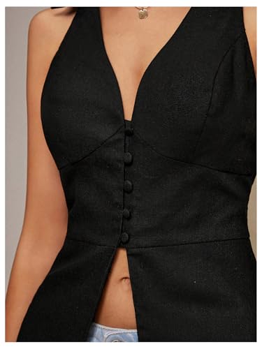 SHENHE Women's V Neck Button Down Sleeveless Blouse Slit Collared Shirt Elegant Vest Top3