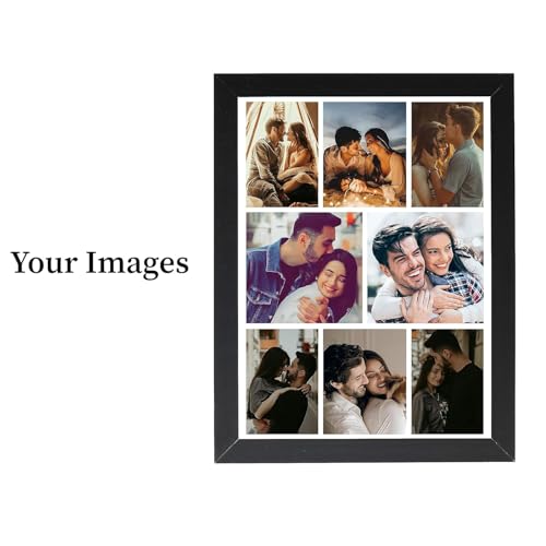 Image of Customized Rectangular Wood Photo Frame With Photo Upload|Personalized Wall Picture Framed For Birthday Gifts,Anniversary Gift,Wedding-16X24 Inch-8 Images,Black