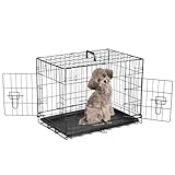 Sweetcrispy Small Dog Crate with Divider Panel,24 Inch Double Door Folding Metal Wire Dog Cage with Plastic Leak-Proof Pan Tray, Pet Kennel for Indoor, Outdoor, Travel