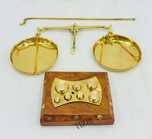 Báscula de Balanzas de Latón con Base de Madera 2.5x3x8 pulgadas miniatura 3