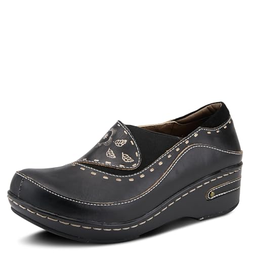 Image of Spring Step L'artiste Burbank Leather Clogs for Women | Designer Hand-Painted Slip-On Shoes | Ladies Casual Platform Clog