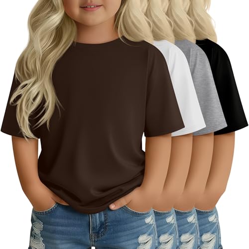 YooAurvox 4 Pack Toddler Girls Short Sleeve Tops, 4-Color, 2T