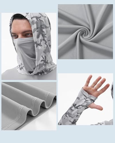 Image of FISHEAL Men's Performance Fishing Hoodie Shirt - UPF 50+ UV Sun Protection Long Sleeve Shirts with Mesh Face Mask