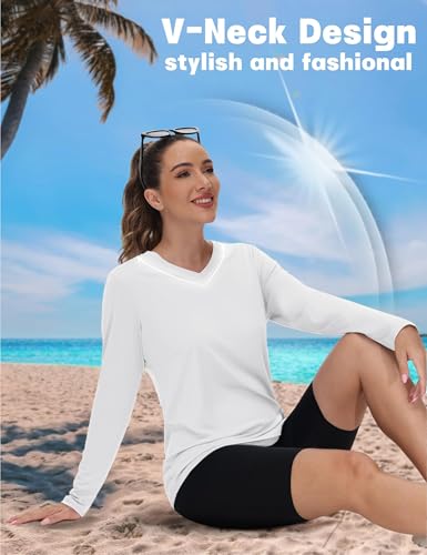 TACVASEN Women's Long Sleeve V Neck Workout Tops UPF 50+ Sun Protection Quick Dry Lightweight Hiking Running T-Shirts4