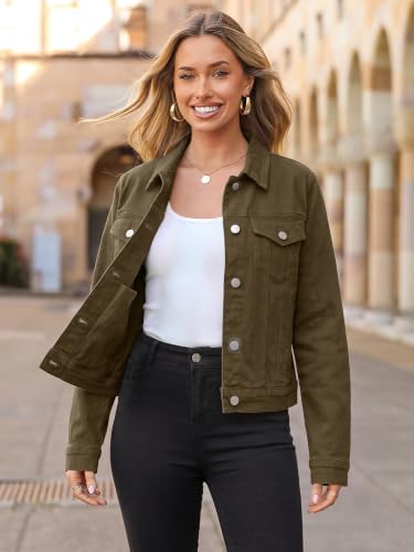Image of Glamaker Womens Jean Jacket 2026 Basic Trendy Long Sleeve Denim Jackets Button Down Fitted Western Coat with Pockets