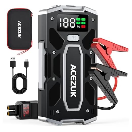 ACEZUK Booster Batterie Voiture 7000A, Démarreur de Batterie de Voiture Portable(Jusqu'à 8.0L Diesel ou 10.0L Gaz), 12V Jump Starter, Pinces Intelligentes avec Écran, Lumière LED, Port de QC3.0