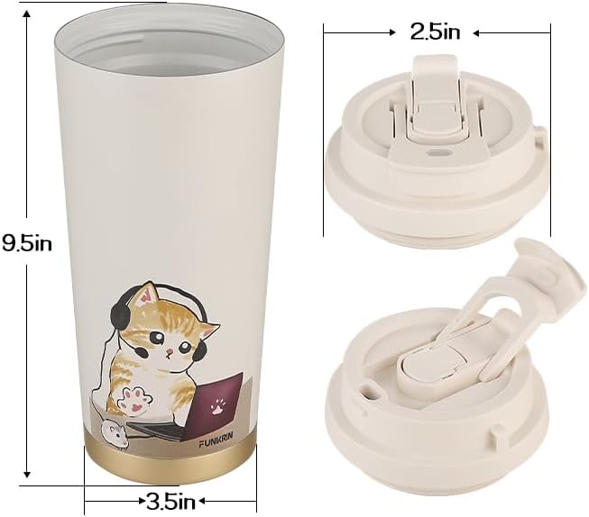 Funkrin Coffee Travel Mug with Straw & Flip Lid, 16oz Insulated Tumbler Cup with Ceramic Coating, Double Wall Vacuum Leak-Proof Mug for Office School Party Camping - Image 6
