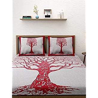 PURE COMFORT 100% Cotton Supreme Quality Super King Size Double Bedsheet with 2 Zippered Pillow Covers. (Red)