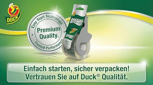 Duck Easy Start Packband Transparent inkl. Abroller - Paketklebeband sofort einsatzbereit, kein Suchen des Anfangs, für Umzugskartons & Versand, stark, 48mm x 45m