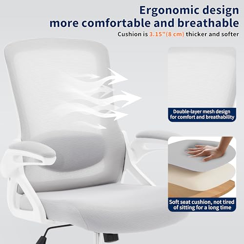 Image of Ergonomic Office Chair, Desk Chair with Adjustable Lumbar Support, Breathable Mesh Comfy Computer Chairs with Flip-up Armrests Executive Task Chair for Adults Home Office(Gray)