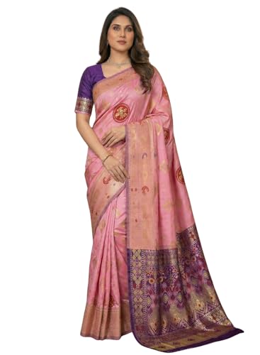 Image of C J Enterprise Women's Pure Soft Silk Saree With Blouse Piece For Wedding (Diamond-Patola)