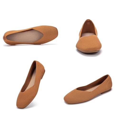 Image of Frank Mully Womens Casual Flat Shoes Square Toe Shoes Knitted Work Flat Comfort Dressy Flat Shoes for Daily Washable