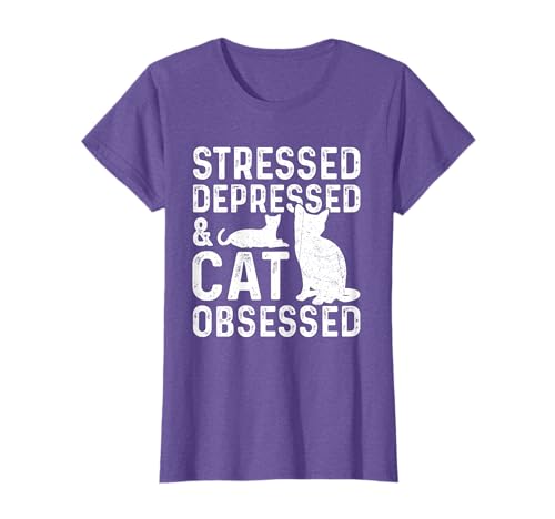 Image of Stressed Depressed And Cat Obsessed Cat Shirt T-Shirt