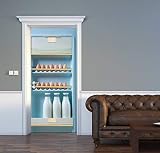 3D Door Decal Eggs and Fresh Milk in The Fridge Door Stickers Removable Adhesive PVC Door Wall Mural