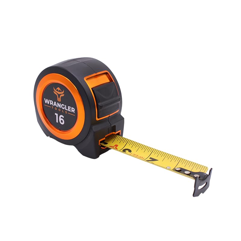 Wrango Tools Tape Measure 16 FT - Measuring Tape Retractable - Oversized & Double-Sided Print - Blade Lock, Finger Brake - High Performance Nylon Coating, 10' Stand-Out - 13' Reach / 1-1/16
