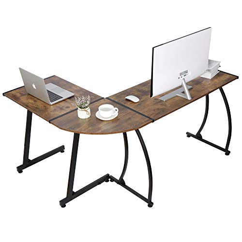 Super Deal L-Shaped Corner Desk Computer Gaming Desk - Modern Home Pc Table Office Writing Workstation, Bright Walnut #TOP2