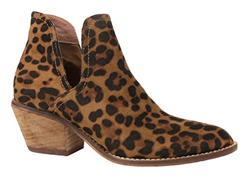 Sunny-01 Women Western Short Ankle Pointed Toe Booties Boots Animal Leopard Print V Side Cut D'Orsay Leather Block Heel Size Run Big