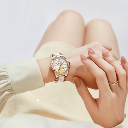 Image of OLEVS Women Watches White Self Winding Automatic Watch Fashion Dress Diamond Mechanical Waterproof Luxury Gift Female Wrist Watch