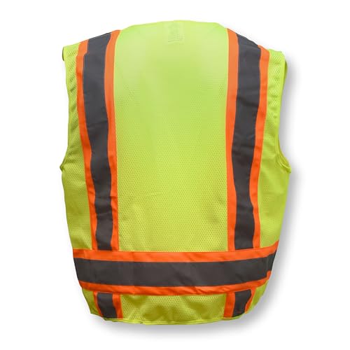 Image of Radians SV6 Class 2 Surveyor Safety Vest, Solid Front, Mesh Back, Green, XL | Contrasting Trim