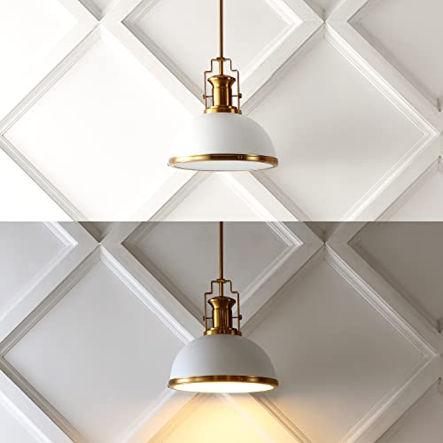 Image of JONATHAN Y Homer Industrial Dome Pendant 13 inch, White /Brass Gold