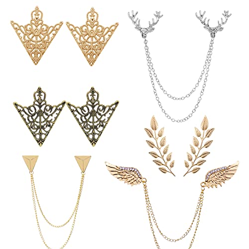 HJYZY - HJYZY 6 pcs Deer Head Double Link Chains Angel Wings Tassel Chain Brooch Retro Hollow Pattern and Angle Triangle Tassels Collar Pins Brooch Clip Shirt Collar Decoration Parts with Box