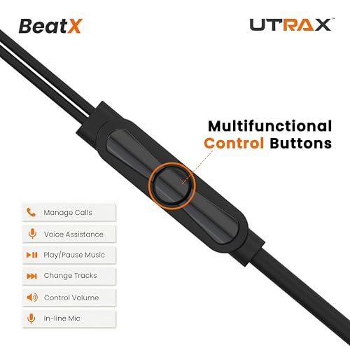 Image of UTRAX BeatX Type-C Wired Earphones with Mic | 14.2mm Driver, High Bass Stereo Sound | Magnetic Metal Earbuds | 1.2M TPE Anti-Tangle Cable | USB-C Earphones for Android Devices | Black
