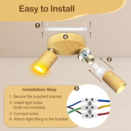 Image of 2 Light Track Lighting Fixtures for Ceiling LED Aluminum Wood Grain Spot Lights Indoor Round Chassis GU10 Base Lamp Rotatable Modern Ceiling Spotlight for Bedroom Kitchen Hallway (Bulb Not Included)