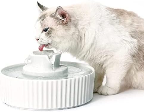 Product image of 2.1L Ceramic Cat Water Fountain-for Cats and Dogs, 360 Ceramic Pet Fountain-70 Oz Large Water Capacity - Whisper-Quiet Water Flow-Great for Shy or Timid Pets - Fresh, Filtered Water(White)