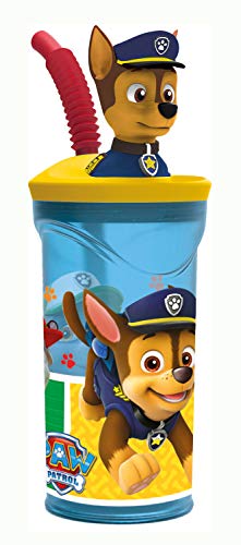 POS 29442088 - Trinkbecher Paw Patrol für Jungen, mit Strohhalm und 3D Figur, ca. 360 ml