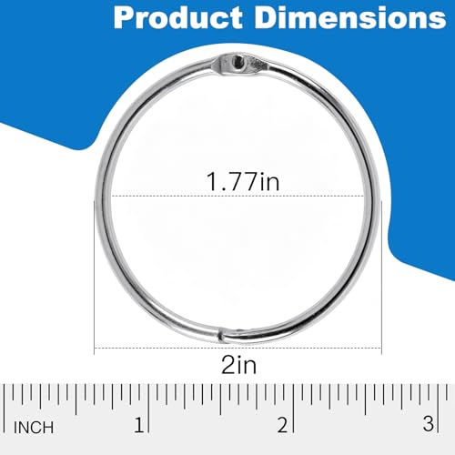 Image of 35 Pack Loose Leaf Binder Rings, 2 inch Small Binder Rings, Index Card Rings, Metal Nickel Plated Book Rings for School, Home, Office - Silver
