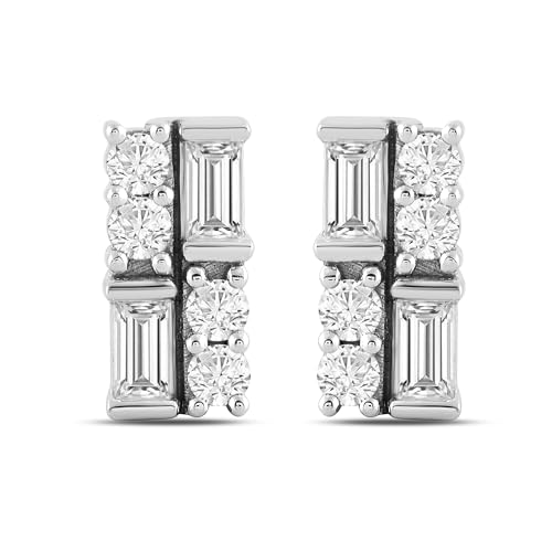 Amazon Essentials White 10K Gold 0.25 cttw Round and Baguette Diamonds Stud Earrings