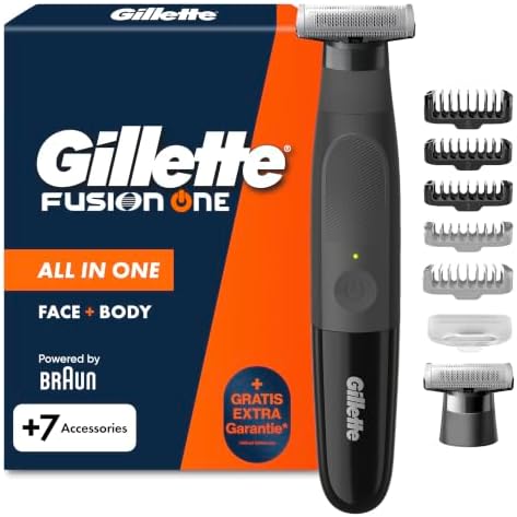 Gillette Fusion One Hybrid Rasierer Herren Elektrisch, Schwarz | Barttrimmer, Körperrasierer, Bodygroom, Wasserdichter Trimmer, Inkl. 3 Kammaufsätze, 2 Körperkämme Und Präzisions-S