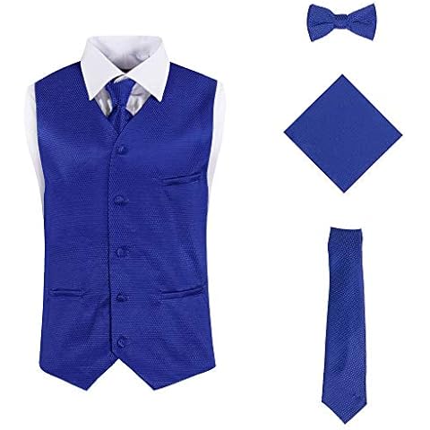 Vittorino Mens 4 Piece Formal Vest Set Combo with Tuxedo Vest Tie Bow Tie and Handkerchief, Royal Texture, XX-Large Cover
