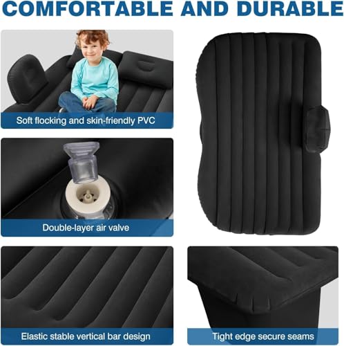 Image of Portable Exclusive Car Air Mattress Travel Car Sleeping Bed for Kids Inflatable Bed with 2 Pillow & Pump |Quick Inflate for Trips,Camping, Picnic (Black)