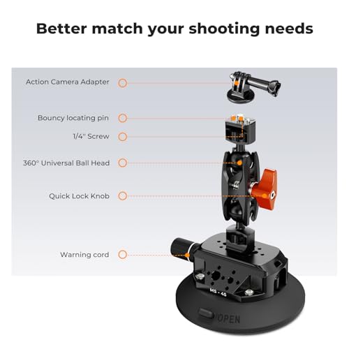 Image of K&F CONCEPT 4.5 inch Suction Cup Camera Mount with Magic Arm for Car | ARRI 1 /4 inch & 3 /8 inch Threads, Quick Release Car Mount Compatible with Gopro DJI Insta360 for DSLR Action Camera Phone Video, MS45