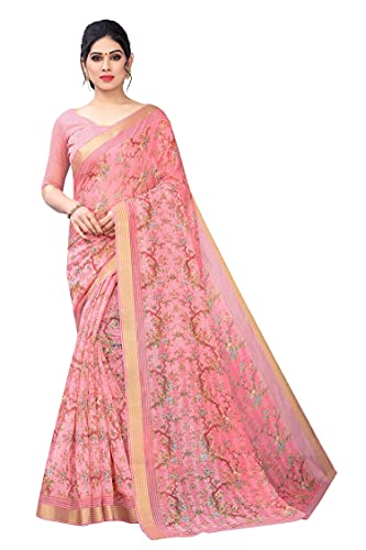 VintFlea Indischer Damen-Sari aus Baumwoll-Leinen-Mischgewebe, mit ungenähtem Blusenteil Gr. One size, rose Cover