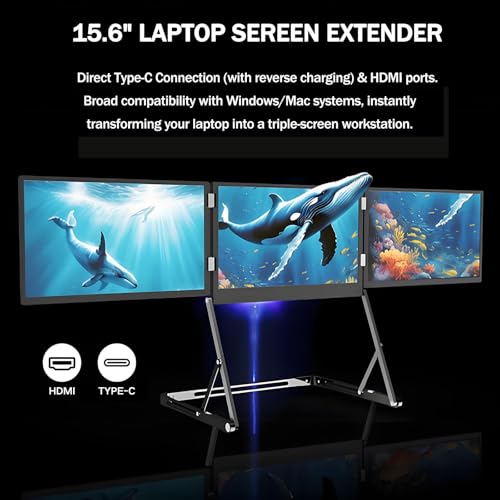 Image of 15.6 inch FHD 1080P Laptop Screen Extender - Ultra-Slim Triple Portable Monitor with IPS Display, Built-in Speakers, Foldable Design for Mac & Windows Users