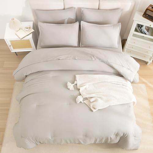 Litanika California King Comforter Set Linen - 7 Pieces Bed in a Bag Cal King Bedding Comforter Sets, Plain Lightweight Bed Set with Comforter, Sheets, Pillowcases & Shams