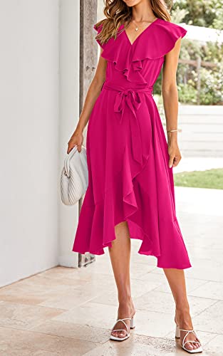 Image of RETTYGARDEN Women's 2026 Summer Cross Midi Dress Casual Boho Deep V Neck Short Sleeve Ruffle Hem Split Beach Long Dresses