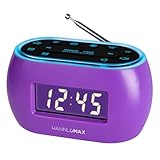 HANNLOMAX HX-161CR Portable PLL FM Radio Alarm Clock, LCD Display with Dimmer Function, 7 Colors RGB Night Light, USB Port for 1A Charging, Telescopic Antenna, AC/DC Operation only. (Purple)