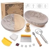 CODOGOY Banneton Bread Proofing Basket Set, Sourdough Bread Baking Supplies with 9' Round & 10' oval Handmade Natural Rattan Proofing Basket and Complete Bread Making Tools