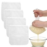 4 Pack Food Grade Nut Milk Bag – Reusable 100 Mesh Fine Nylon Strainer, 14x14 Inch Cheesecloth Alternative for Almond Oat Milk, Cold Brew Coffee, Greek Yogurt, Juice & Beer